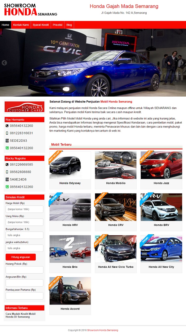 jasa pembuatan website dealer mobil Showroom Dealer Resmi Mobil Honda Semarang