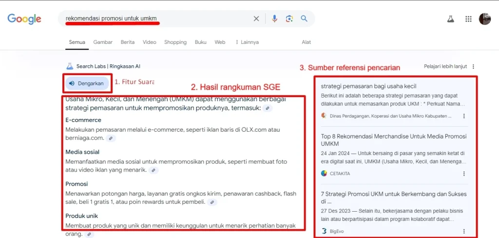 tampilan search generative experience